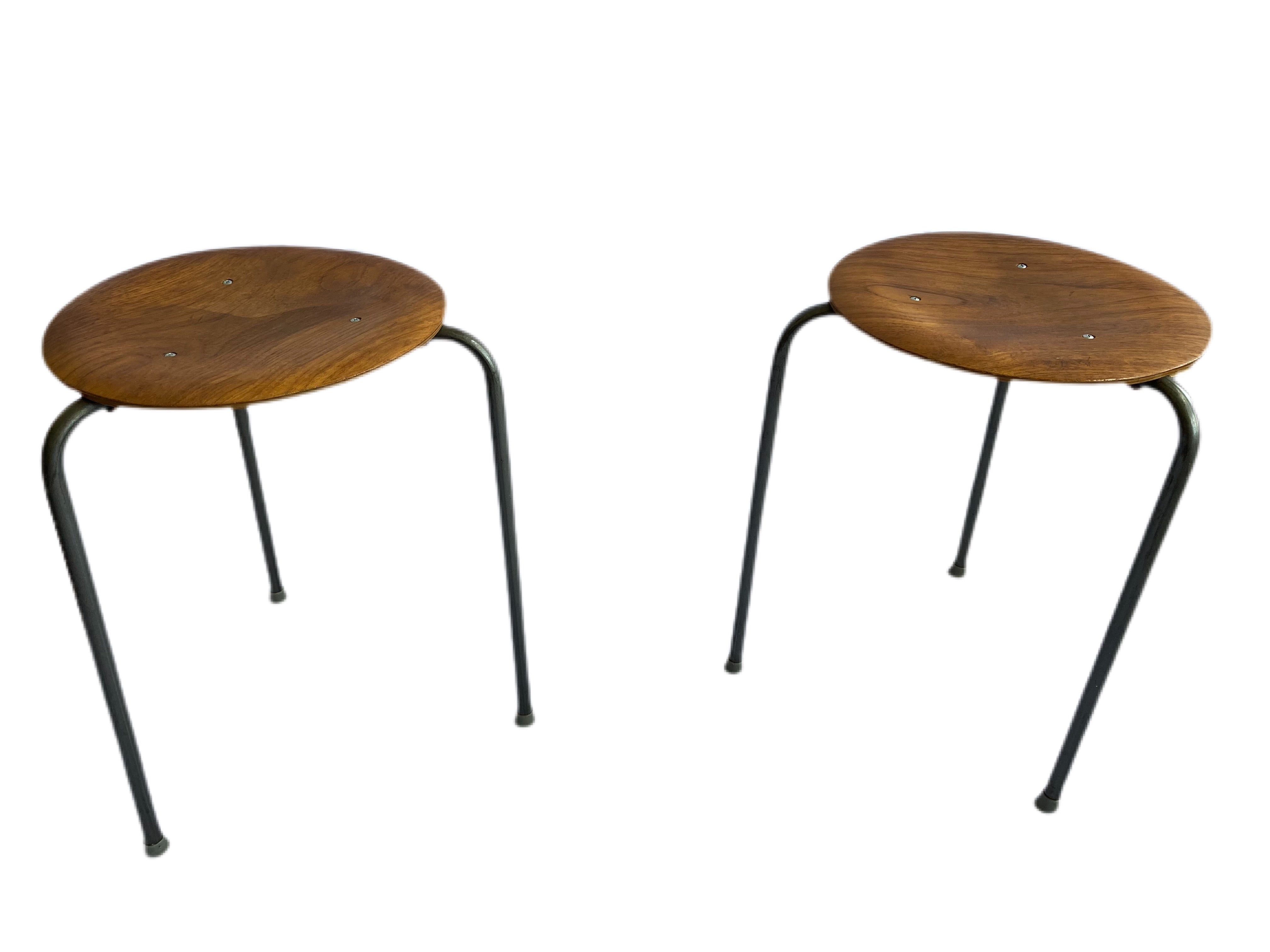 Pair of Vintage Arne Jacobsen-Fritz Hansen Teak 3-Legged 