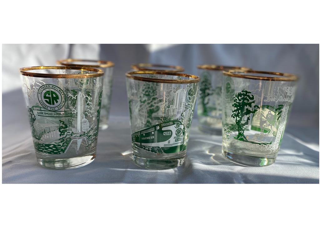 6 Southern Railway Whiskey Glasses