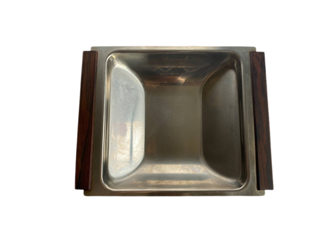 Vintage Danish Stainless Steel + Wood Relish/Serving Tray